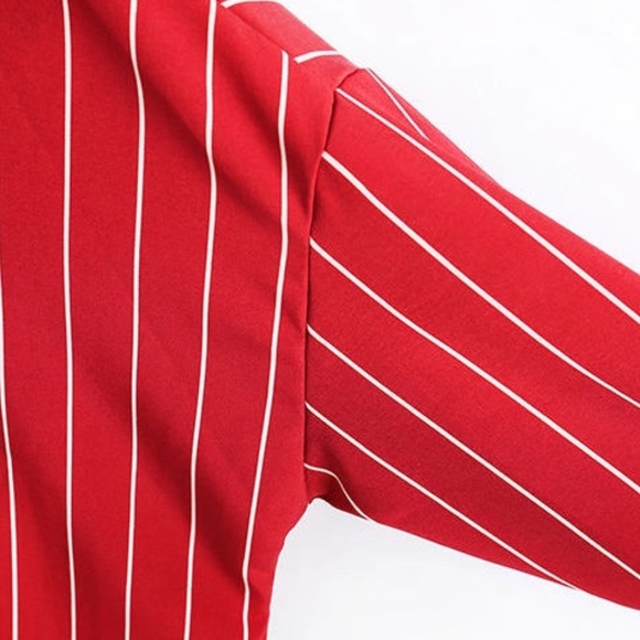 Hong Tai Lang Red & White Stripe Long Sleeves Dip-Back Shirt Women's Size S - Picture 7 of 14